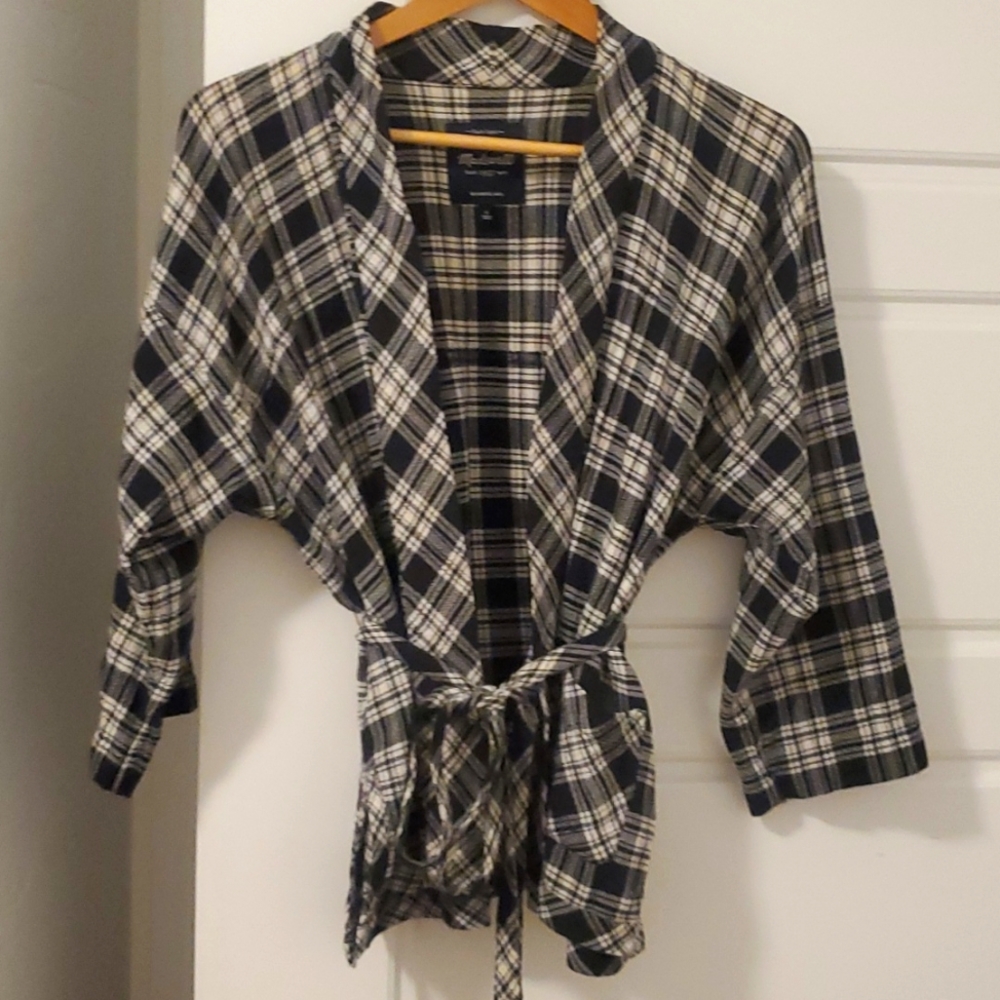 Madewell Rigby kimono plaid jacket with waist tie size S